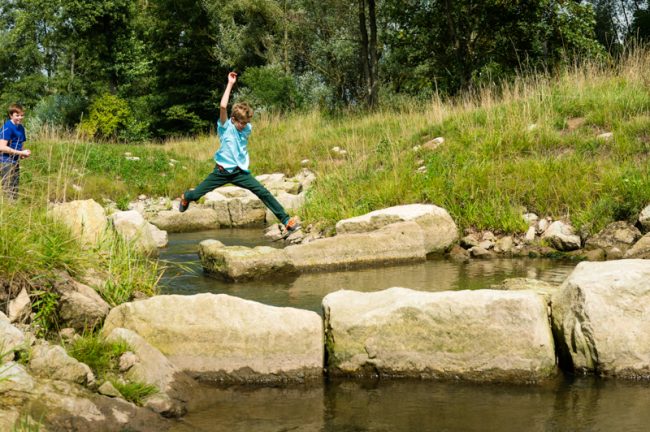 Sprung über den Fischpass der Itz bei Rattelsdorf. Foto: A. Hub