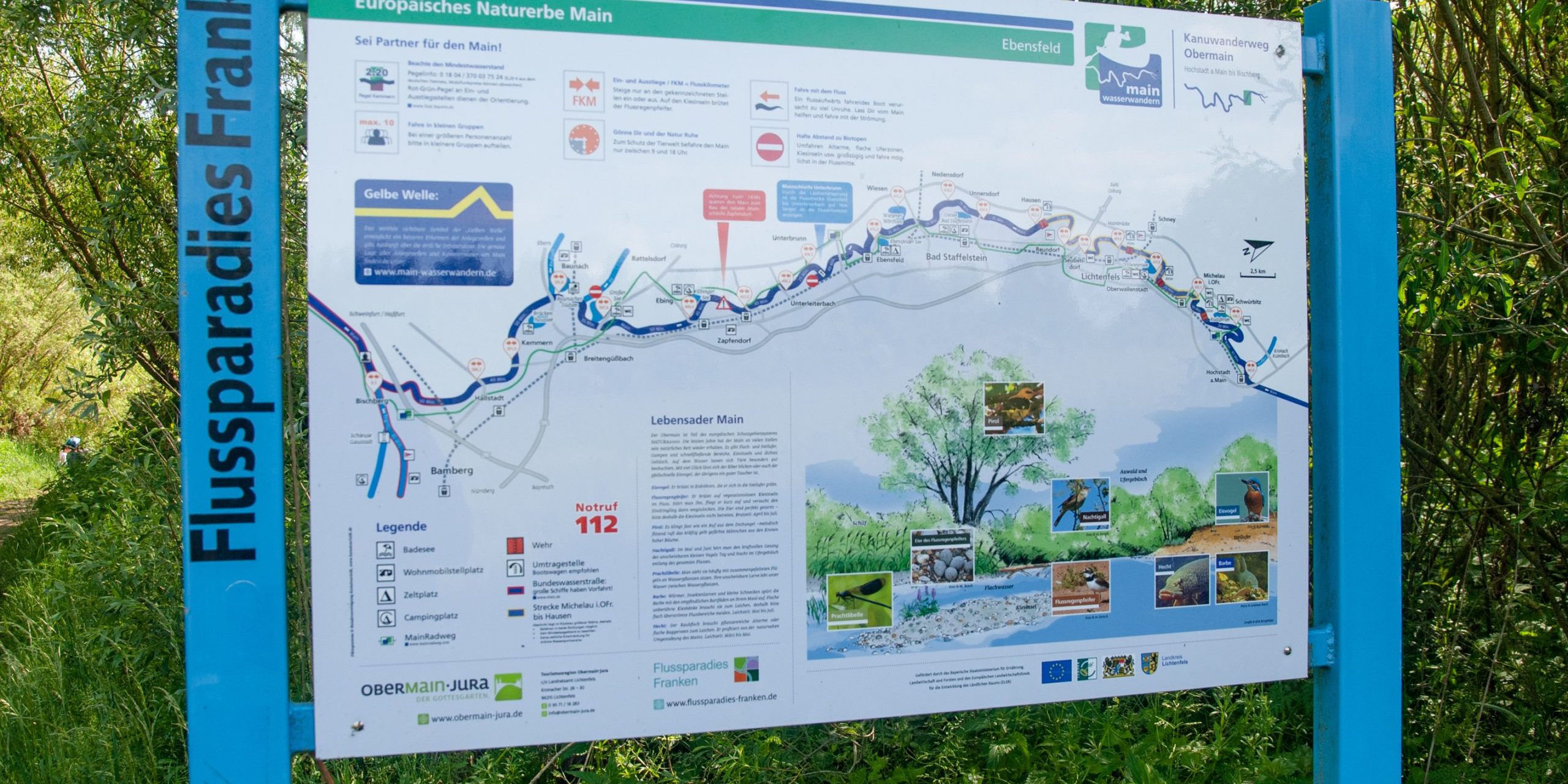 Infotafel zum Kanuwanderweg Obermain bei Ebensfeld. Foto: A. Schmitt Infotafel zum Kanuwanderweg Obermain bei Ebensfeld. Foto: A. Schmitt