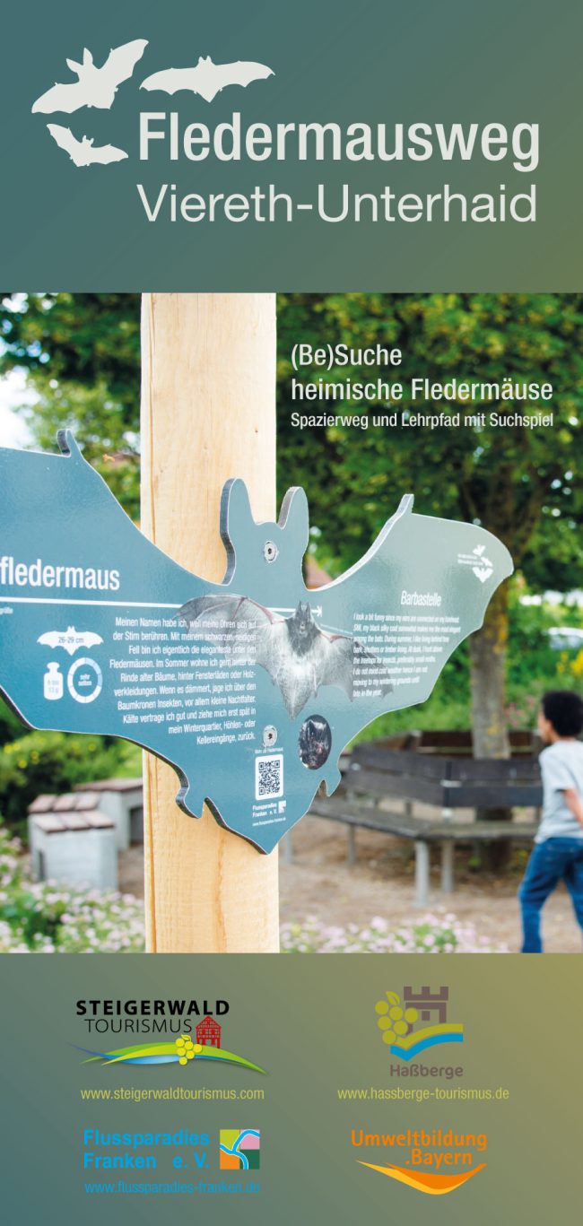 Faltblatt "Fledermausweg Viereth-Unterhaid" (2025). Herausgeber: Flussparadies Franken e. V.
